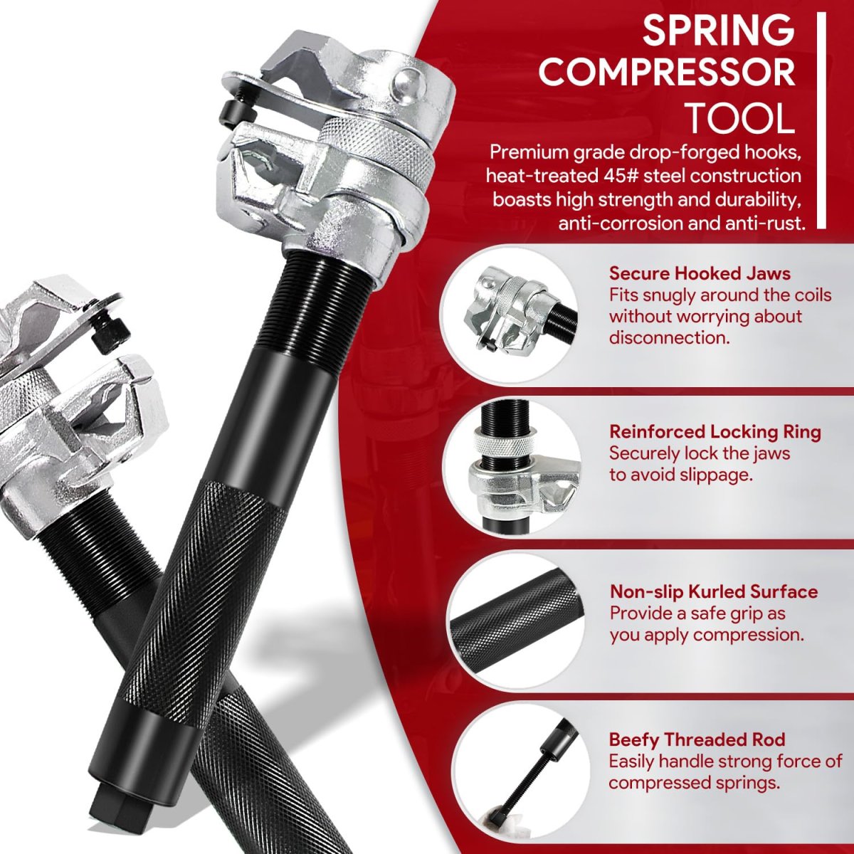 Heavy Duty Coil Spring Compressor Tool Set With Safety Jaws And Holder Macpherson Strut Shock Absorber For Car Motorcycle Truck