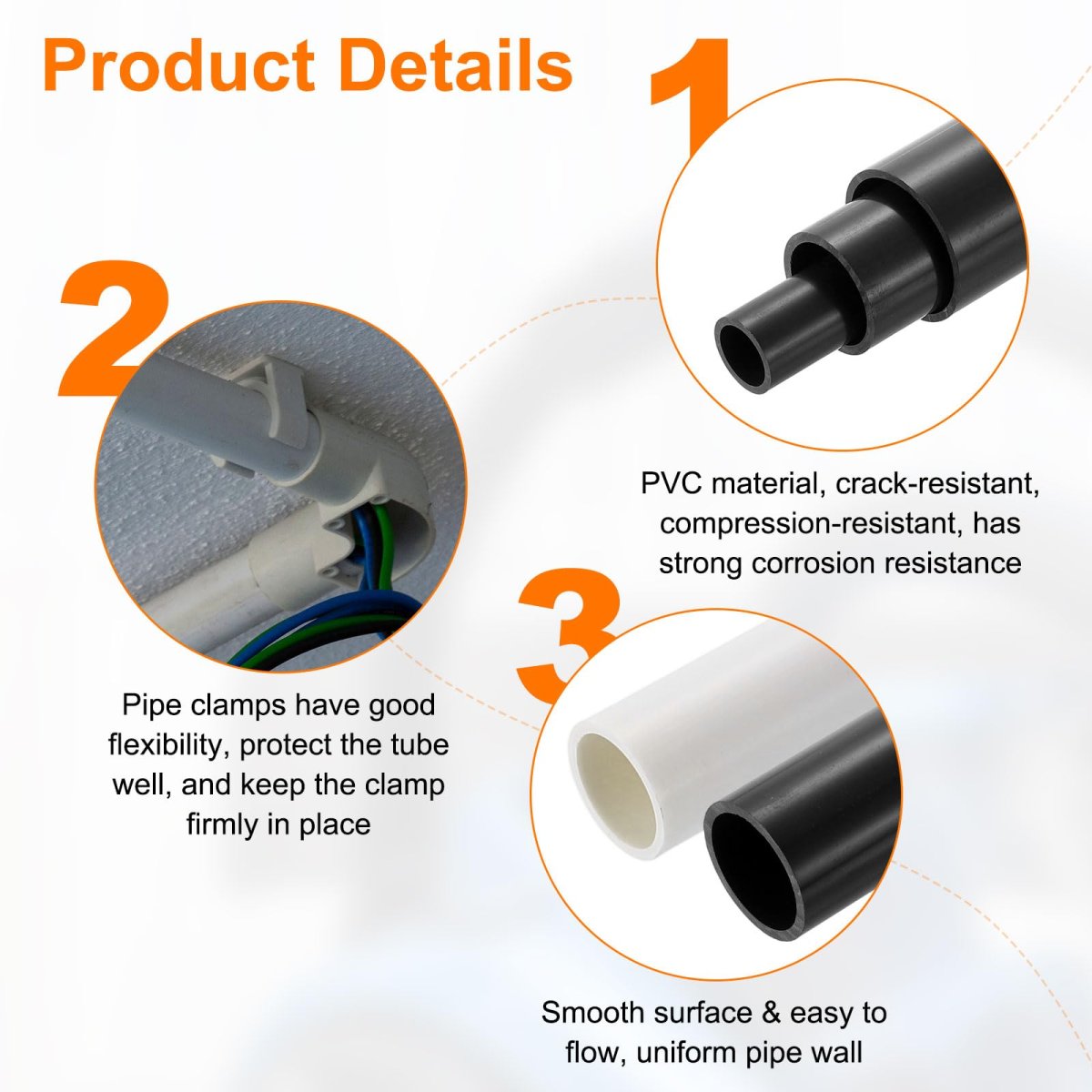 Pvc Rigid Tube 300mm Length Round Pipe Tubing 36mm Id 40mm Od Plastic Tubes With Clamp For Aquarium Water Cooling System Cable
