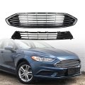 Antuko Front Bumper Upper Lower Grille Assembly 2pcs Black And Chrome Grill Replacement For 2017 2018 Fusion