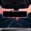 Universal 12 In Panoramic Rear View Mirror With Bling Rhinestones Wide Angle Convex Interior Clip On For Car Suv Truck Pink 