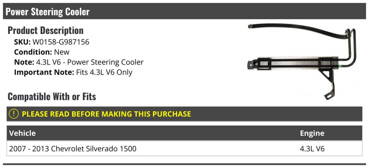 Power Steering Cooler For 2007 2013 Chevy Silverado 1500 4 3l V6