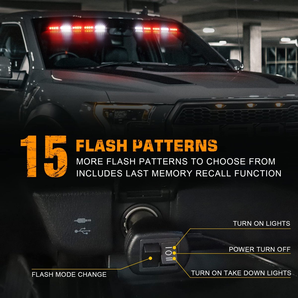 Xridonsen 34 Inch Emergency Visor Lights 40 Led Red White Strobe Interior Windshield Warning Flashing For Volunteer Firefighter