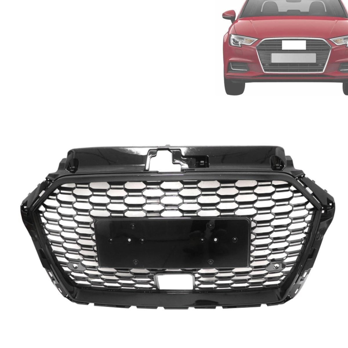 Bumper Grille Front With Acc Honeycomb Mesh For Audi A3 8v Rs3 Style 2017 2018 2019 2020 Black Stainless Steel Replacement Part