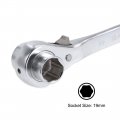 Uxcell 19 X 22mm Hexagon Scaffold Podger Ratchet Spanner Ratcheting Socket Wrench Tool Silver Tone