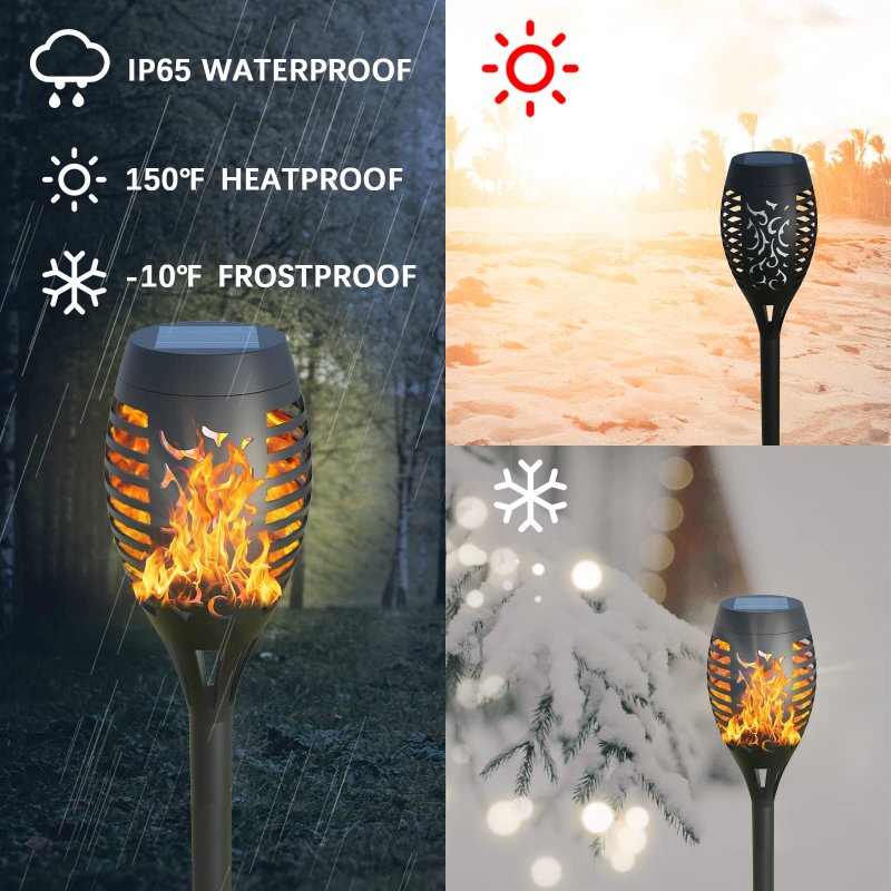 Aounq Solar Lights Outdoor Waterperoof Upgraded 4pack Tiki Torches With Flickering Flame 12led Mini Garden For Patio Yard