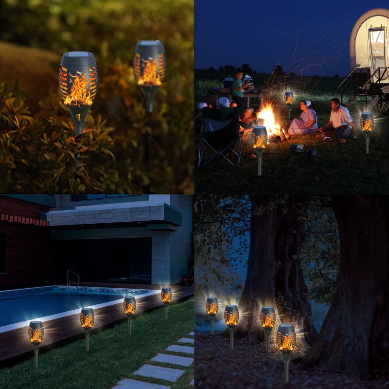 Aounq Solar Lights Outdoor Waterperoof Upgraded 4pack Tiki Torches With Flickering Flame 12led Mini Garden For Patio Yard