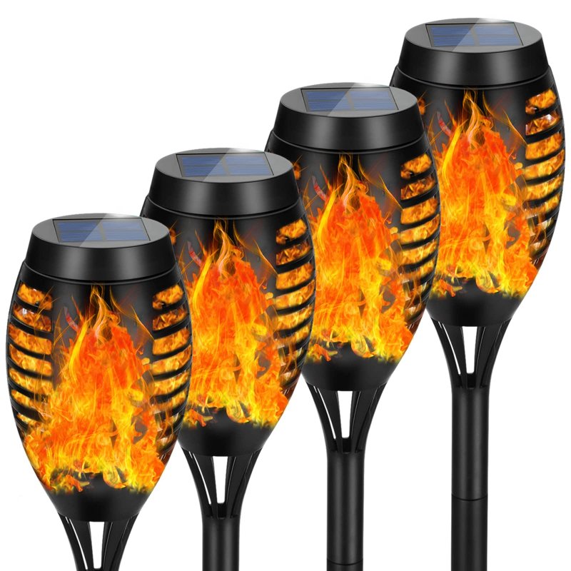 Aounq Solar Lights Outdoor Waterperoof Upgraded 4pack Tiki Torches With Flickering Flame 12led Mini Garden For Patio Yard