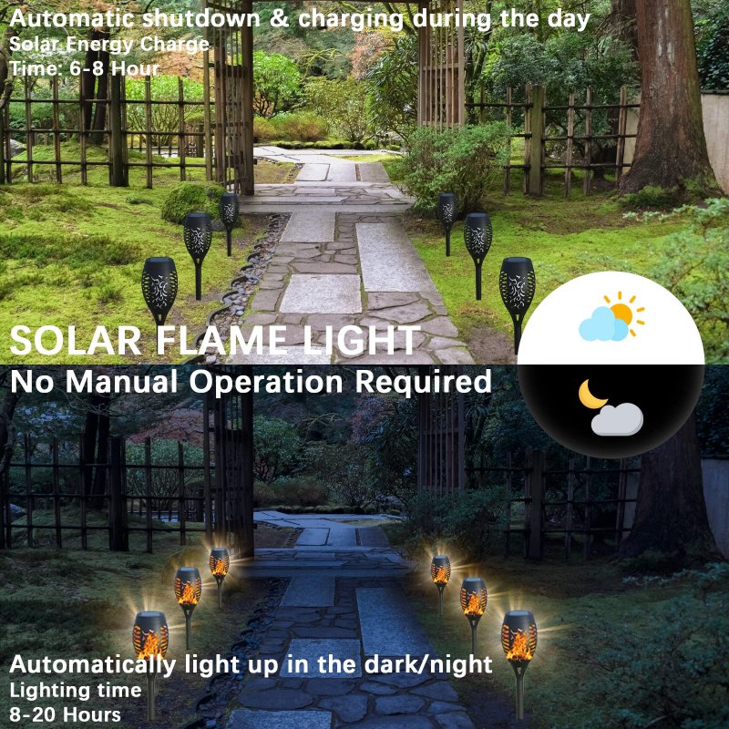 Aounq Solar Lights Outdoor Waterperoof Upgraded 4pack Tiki Torches With Flickering Flame 12led Mini Garden For Patio Yard