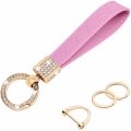 Wisdompro Microfiber Leather Car Keychain Universal Bling Fob Holder Key Chains Women For Keys With Anti-lost D-ring 2 Keyrings 