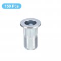 Uxcell M5 Rivet Nuts 150pcs Zinc Plated Carbon Steel Knurled Flat Head Threaded Insert For Metal Plastic