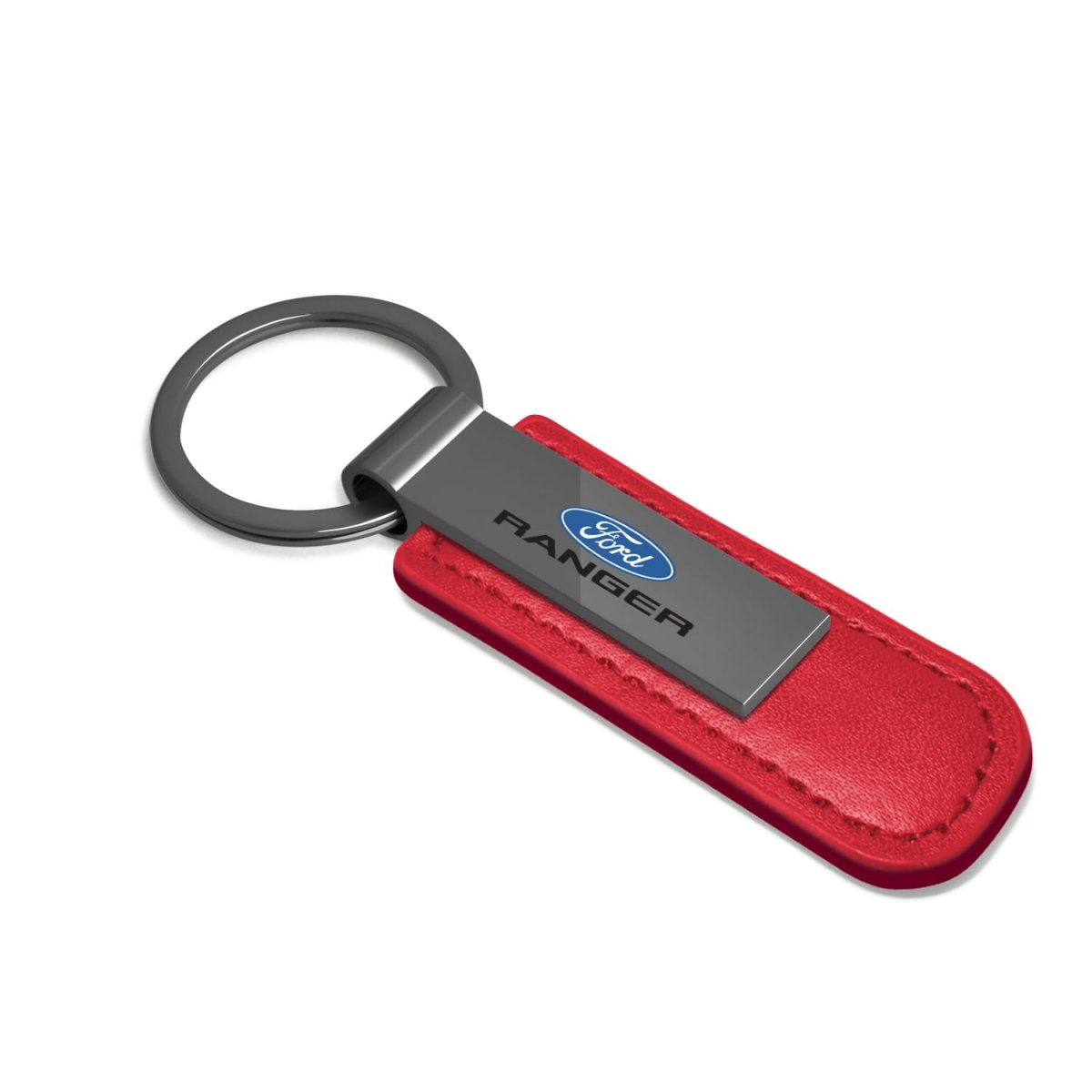 Ford Ranger Red Pu Leather Strap Key Chain With Gunmetal Gray Metal Bar Official Licensed Modern Style 3 75 In X 1