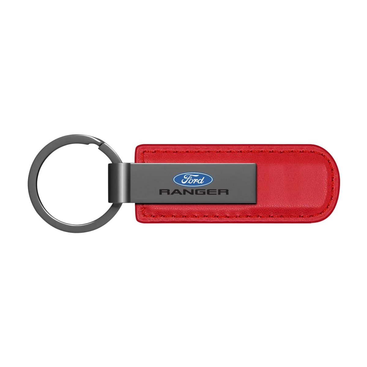 Ford Ranger Red Pu Leather Strap Key Chain With Gunmetal Gray Metal Bar Official Licensed Modern Style 3 75 In X 1
