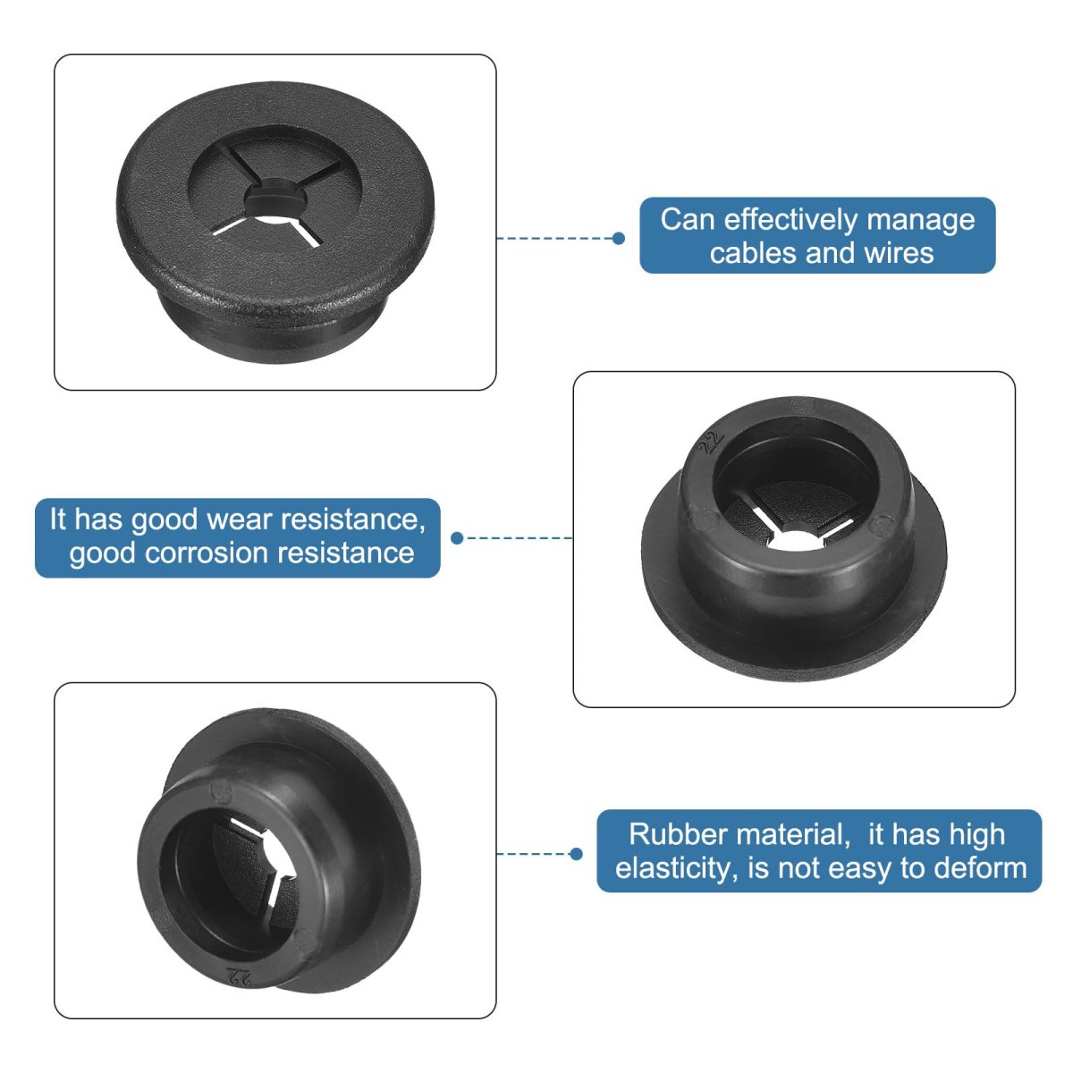 6 Pcs Cable Cord Grommet 7 8 Inch 22mm Desk Flexible Rubber Grommets Wire Hole Cover Pass Through For Office Computer Organizer