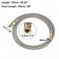 X Autohaux Flexible Stainless Steel 150cm 59 Tire Valve Connect Pipe Air Chuck Inflator Compressor Pump Extension Hose For Car