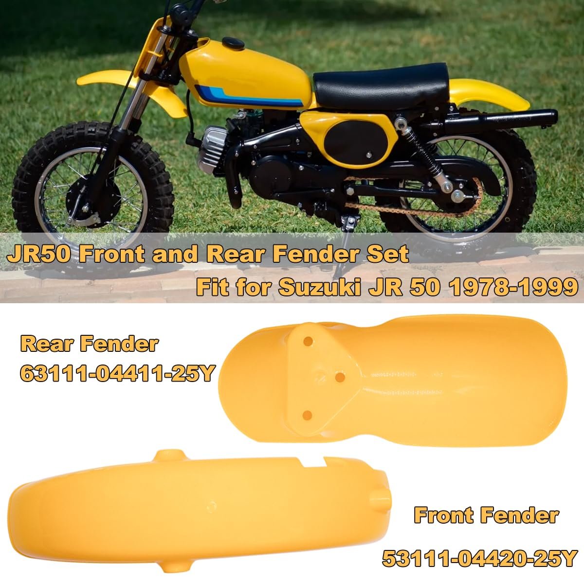 Jr50 Front And Rear Fender Set For Suzuki Jr 50 1978 To 1999 Yellow 63111-04411-25y 53111-04420-25y