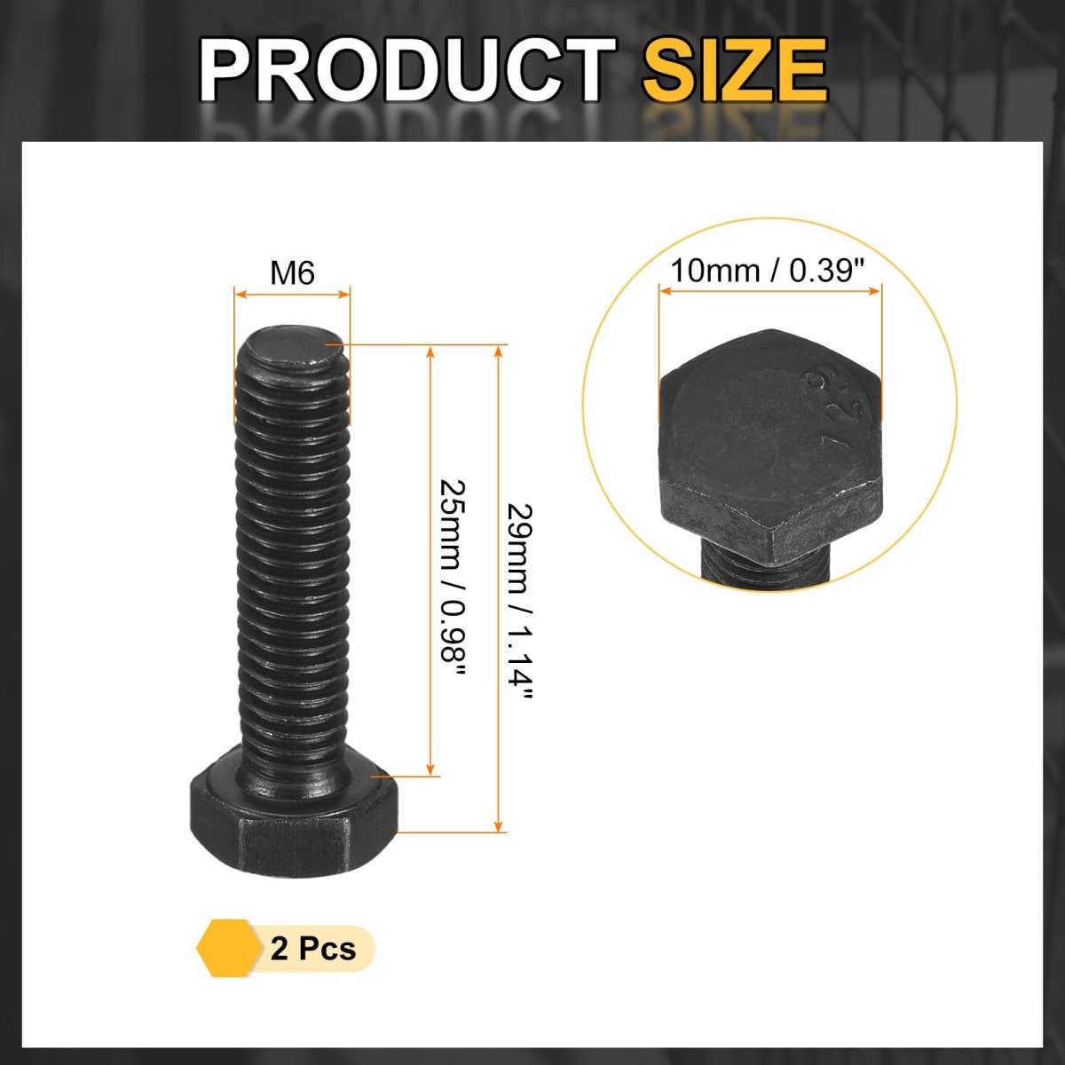 2pcs M6-1 X 25mm Left Hand Hex Head Bolt Black Oxide Carbon Steel Reverse Fully Threaded Fastener Screws Bolts For Machinery
