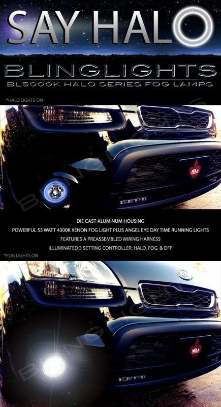 White Led Angel Eye Fog Lamps Lights Kit For 2012 2013 Kia Soul High Output Projector Combination Beam With Halo Rings And