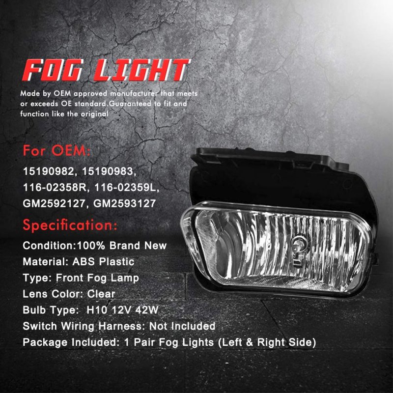 Driving Fog Lights Lamps Replacement For Chevy Silverado 2003 2004 2005 2006 2007 All Models Avalanche 2002-2006 Without Body