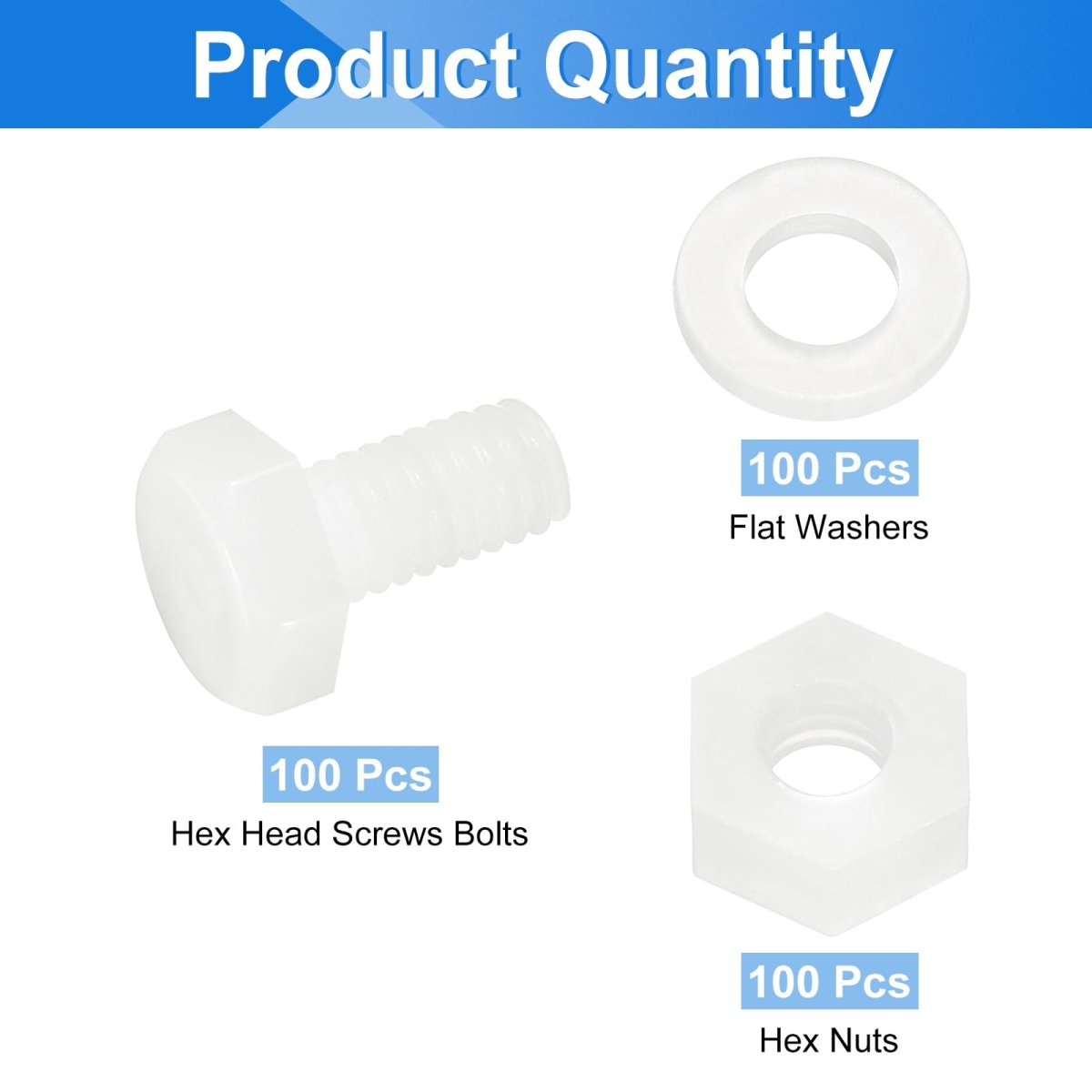 300 Pieces Nylon Hex Bolt Set M4 X 8mm Plastic Full Threaded Screws With Nuts And Flat Washers For Electronics Industrial