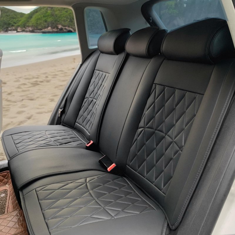 Universal Fit Pu Leather Car Seat Covers Waterproof Full Set For Suv Pickup Trucks And Sedans Black Front Rear Row With Lumbar