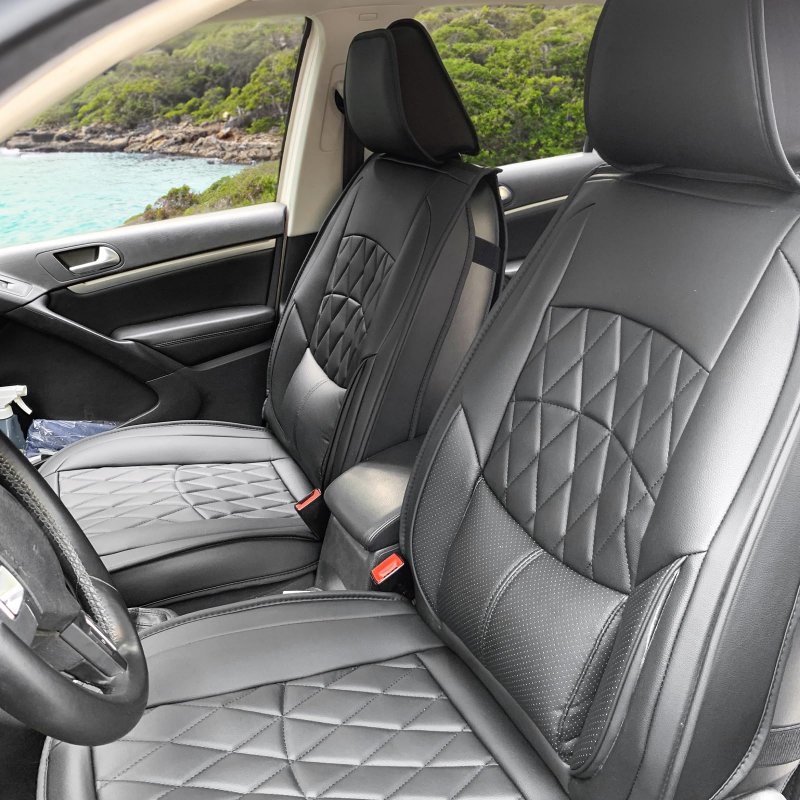 Universal Fit Pu Leather Car Seat Covers Waterproof Full Set For Suv Pickup Trucks And Sedans Black Front Rear Row With Lumbar