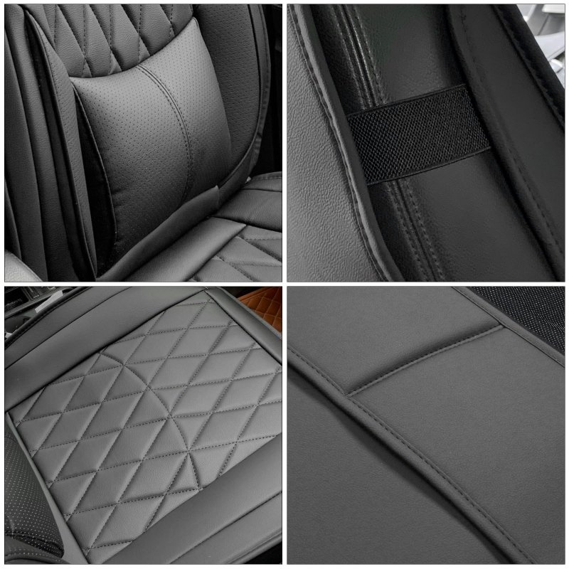 Universal Fit Pu Leather Car Seat Covers Waterproof Full Set For Suv Pickup Trucks And Sedans Black Front Rear Row With Lumbar