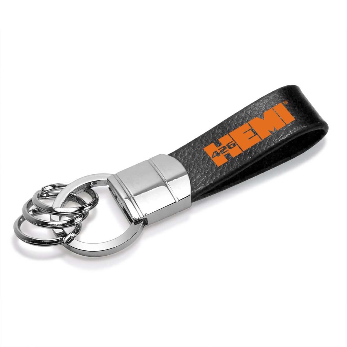 Hemi 426 Real Leather Strap Keychain With Chrome Round Hook Black Official Licensed Automotive Accessory 3 65 In X 1
