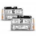 1994-1998 Gmc C K Pickup Truck Suburban Yukon Headlights Metallic Chrome Housing Driver And Passenger Side 