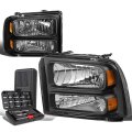 Auto Dynasty Black Housing Amber Side Headlight Lamps Tool Kit Compatible With Ford F-250 F-350 F-450 F-550 Super Duty 05-07 
