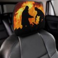 Silhouette Of Two Firemen Fighting A Huge Fire Burning Timber 2pcs Universal Car Seat Headrest Protector Covers Soft Cover