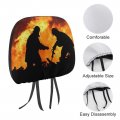 Silhouette Of Two Firemen Fighting A Huge Fire Burning Timber 2pcs Universal Car Seat Headrest Protector Covers Soft Cover
