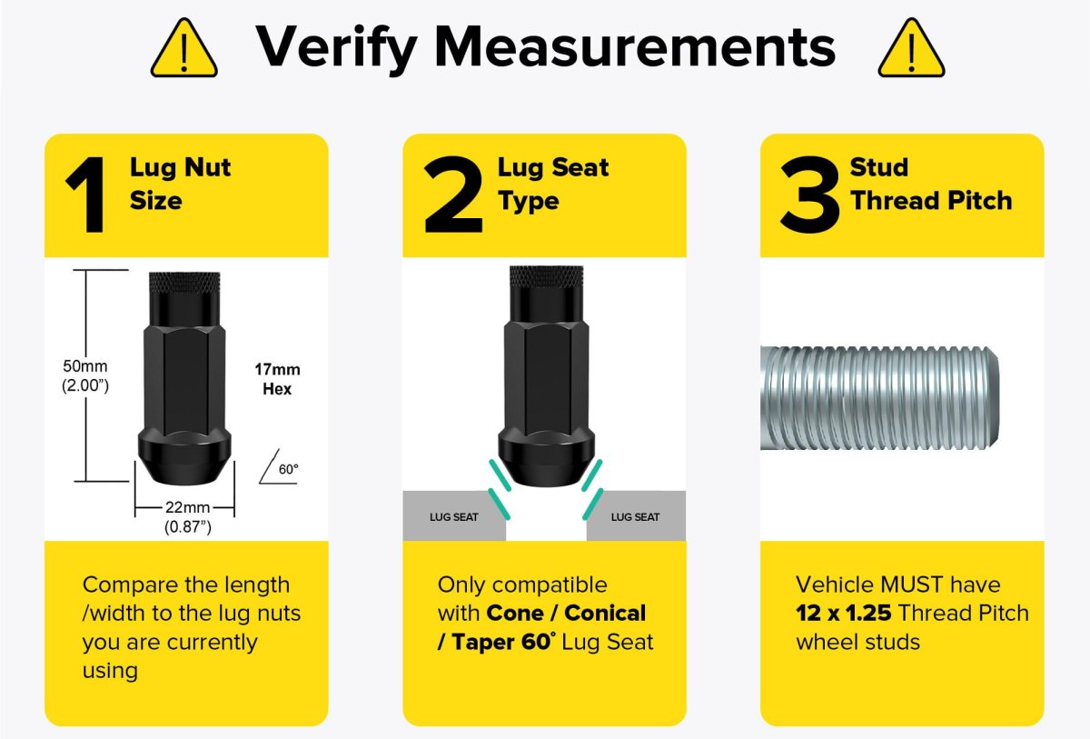 Stancemagic 20pcs Black 12x1 25 Extended Tuner Lug Nuts Open End Cone Taper Acorn Seat 50mm 2 Length 22mm 0 87 Width 17mm 11 16