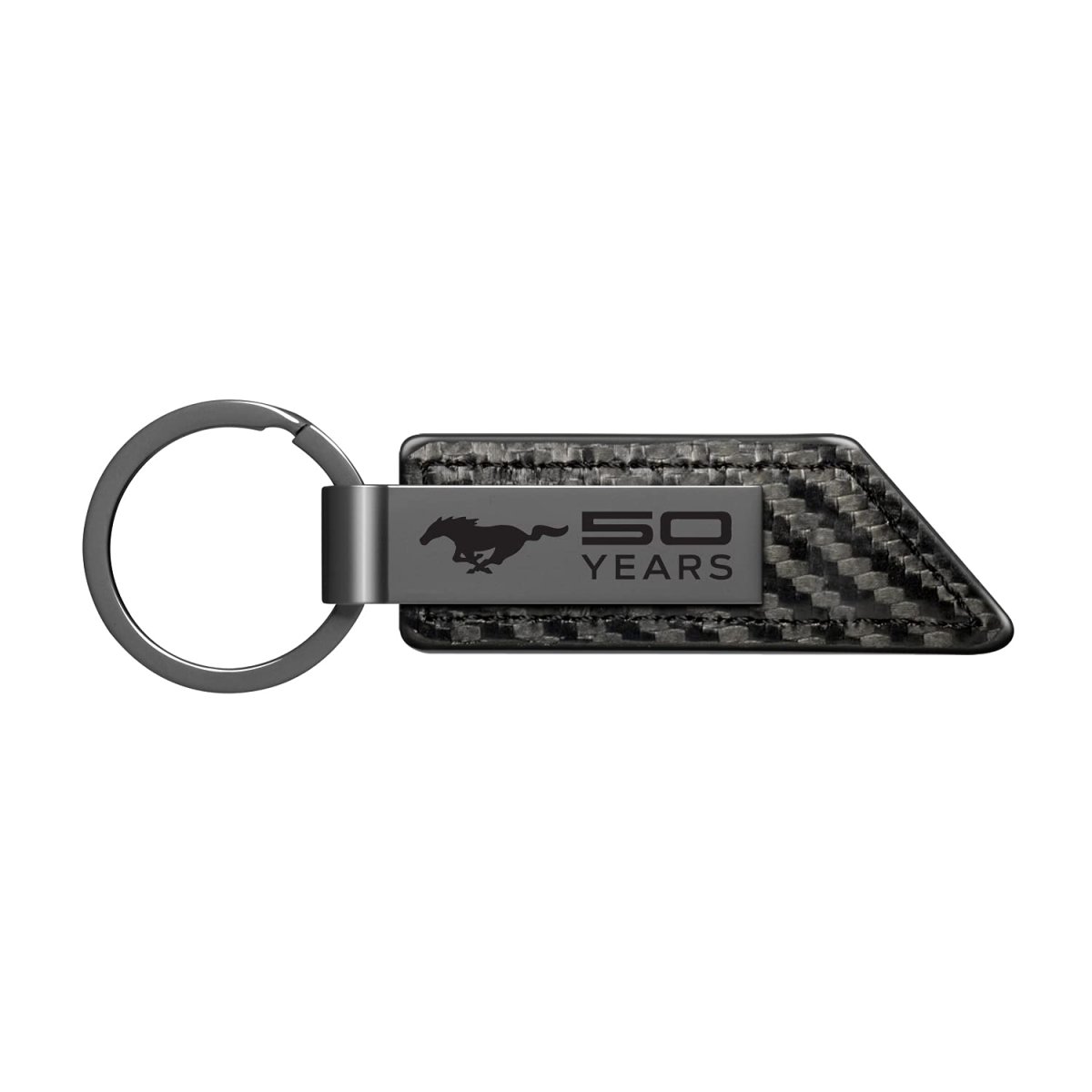 Ford Mustang 50 Years Pu Leather Carbon Fiber Texture Strap Keychain Black Metal Bar Official Licensed Accessory 3 75 In X 1