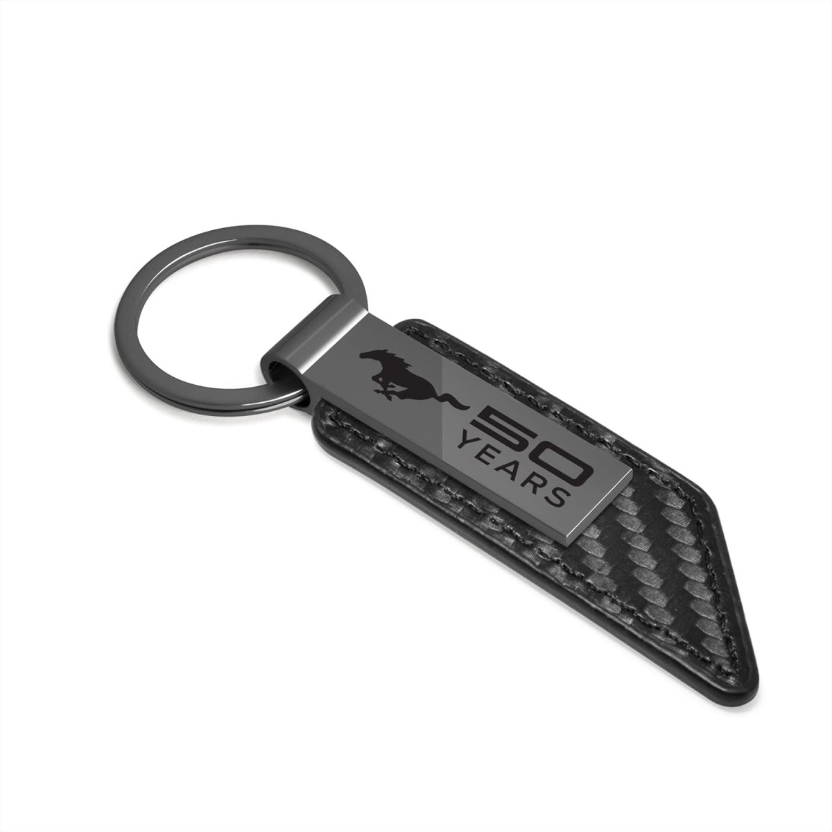 Ford Mustang 50 Years Pu Leather Carbon Fiber Texture Strap Keychain Black Metal Bar Official Licensed Accessory 3 75 In X 1