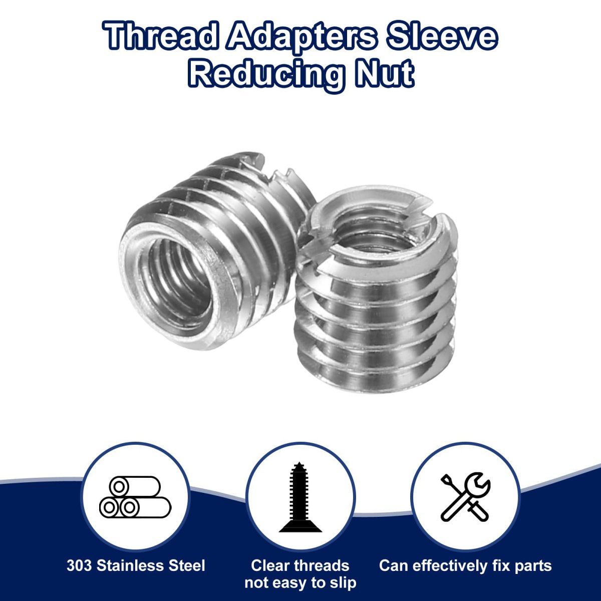 8pcs Threaded Insert Stainless Steel M3-0 5 Female To M5-0 8 Male Repair Nut 5mm Long Adapters Sleeve Reducing Thread Screw For