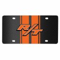 Ipick Image For Dodge R T 3d Logo In Orange On Stripe Black Carbon Fiber Look Premium Stainless Steel License Plate Design And