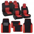 Bdk Polypro Red Car Seat Covers Full Set With 4-piece Floor Mats Two-tone For Cars Carpet Interior Auto Truck Van Suv 