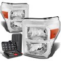 Auto Dynasty Chrome Housing Amber Side Headlgiht Tool Kit Compatible With Ford F-250 F-350 F-450 F-550 Super Duty 11-16 