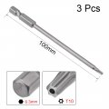 Uxcell 3 Pcs 1 4 Hex Shank T10 Magnetic Security Torx Screwdriver Bits 100mm Length