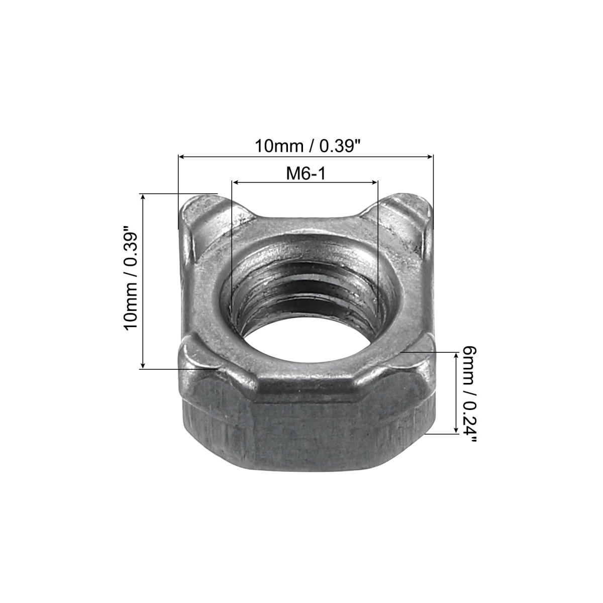 Weld Nuts M6 Square Unc Carbon Steel Machine Screw Gray 100pcs