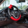 Inebiz Universal Car Steering Wheel Cover Microfiber Leather Multi-color Stitching Cute Bow-knot For Girls And Woman Red Round