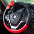 Inebiz Universal Car Steering Wheel Cover Microfiber Leather Multi-color Stitching Cute Bow-knot For Girls And Woman Red Round
