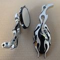 Motorcycle Flame Style Rearview Mirror For Any Cruiser Chopper Custom Chrome