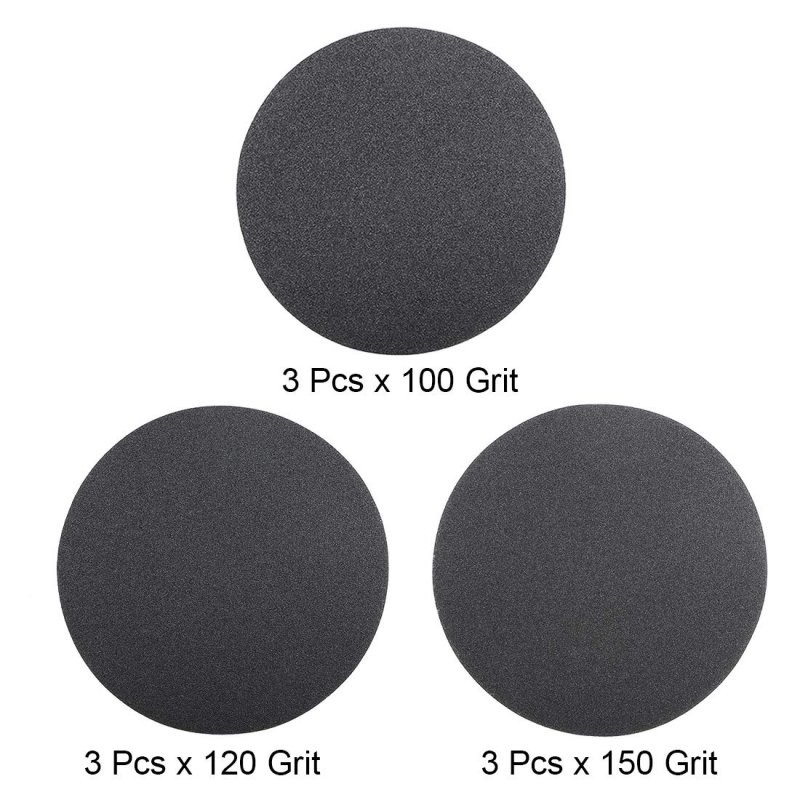 6-inch Hook And Loop Sanding Disc Wet Dry Silicon Carbide 100 120 150 Grit Assorted 9 Pcs