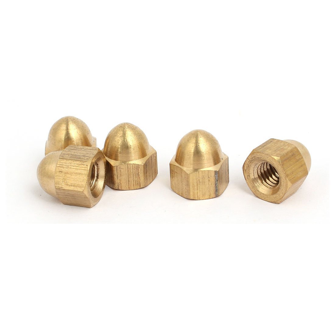 5pcs M6 Female Thread Nut Din1587 Dome Cap Head Hex Brass Tone