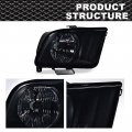 G-plus Headlights Assembly Compatible With 2005 2006 2007 2008 2009 Ford Mustang Bumper Headlamp Smokya Lensa A Black Housinga