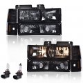 Headlight For 1994-1999 Gmc C1500 K1500 Yukon C2500 K2500 Suburban 1994-2000 C3500 K3500 Smoky Lens Black Housing Amber 