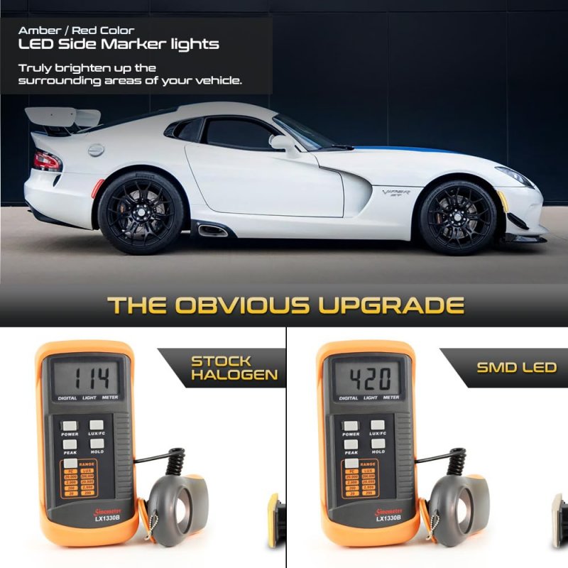 4pc Full Led Strip Side Marker Light Fender Parking Lamp For 2013-2017 Dodge Viper Chrome Housing Clear Lens Direct Replacement