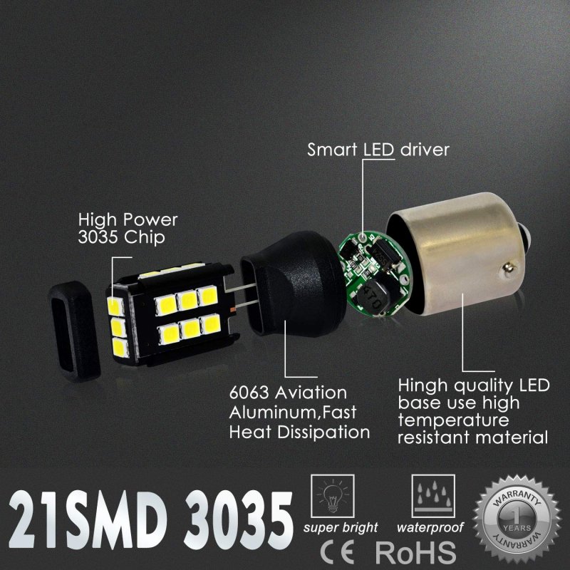 Alla Lighting Ba15s Base 1156 White Led Bulbs Xtreme Super Bright P21w 7506 1141 3497 12v 24v 3035 21-smd 6000k Xenon Bulb For
