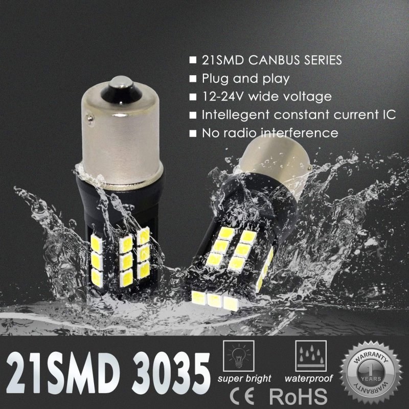 Alla Lighting Ba15s Base 1156 White Led Bulbs Xtreme Super Bright P21w 7506 1141 3497 12v 24v 3035 21-smd 6000k Xenon Bulb For